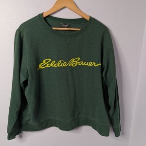 Eddie Bauer XL Logo Sweatshirt Crewneck Pullover‎ Forest Green Yellow Script